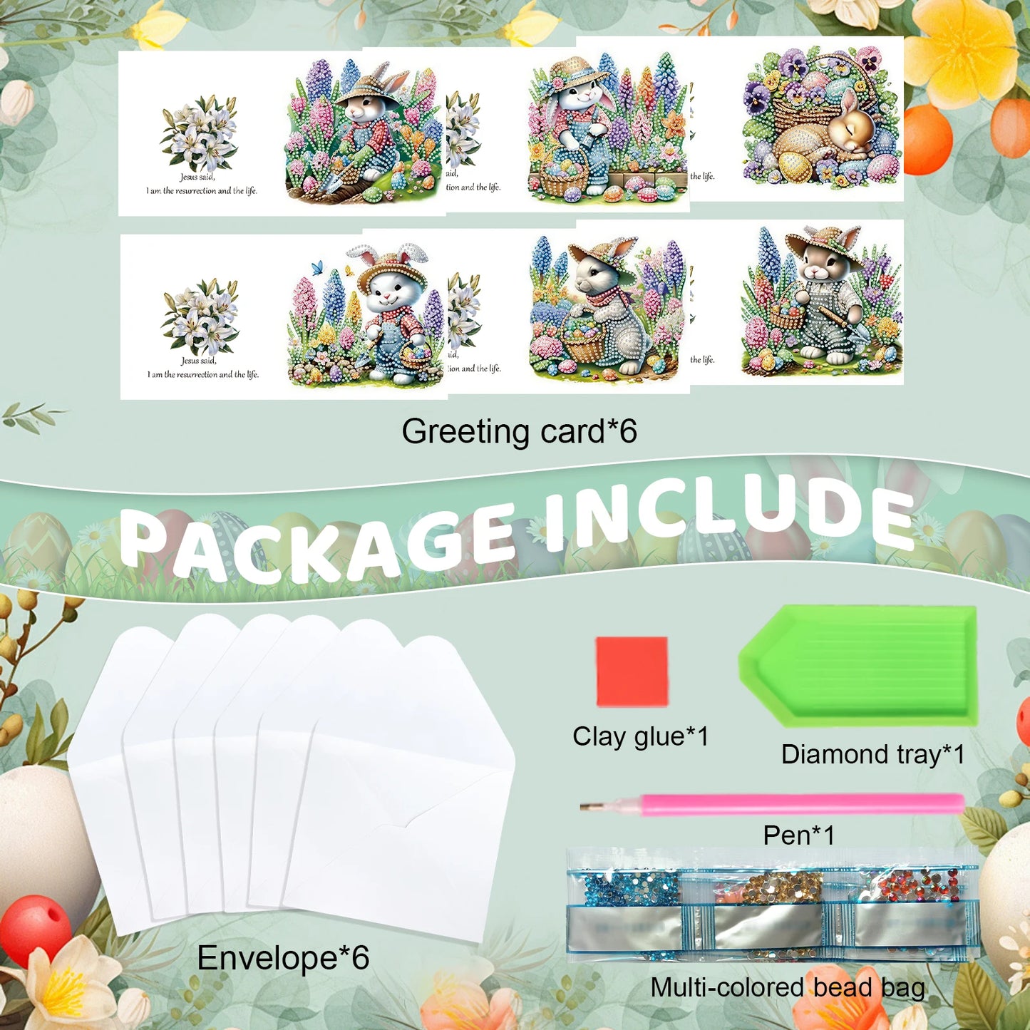 Diamond Painting Wenskaarten Pasen – Set van 6 creatieve kaarten