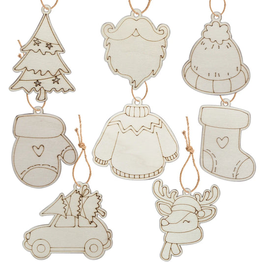 Houten figuur om zelf te schilderen/kleuren – 8 stuks kerst rendier versiering