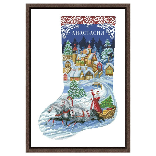 Borduurpakket – Kerst slee met cadeaus – Kruissteek