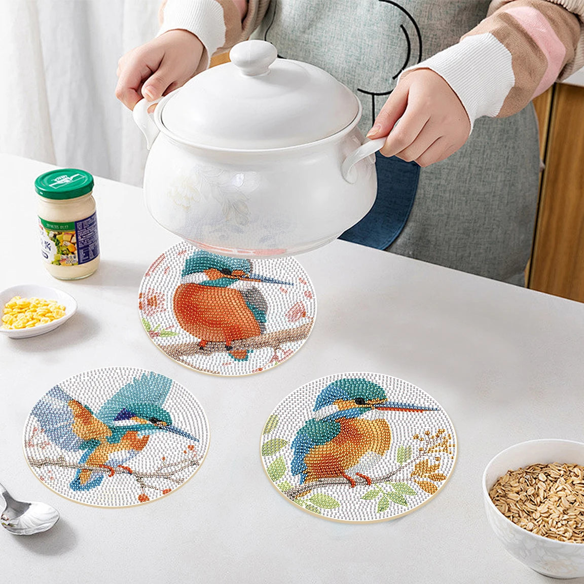 Diamond Painting Placemats Kleurrijke Vogel Set van 3