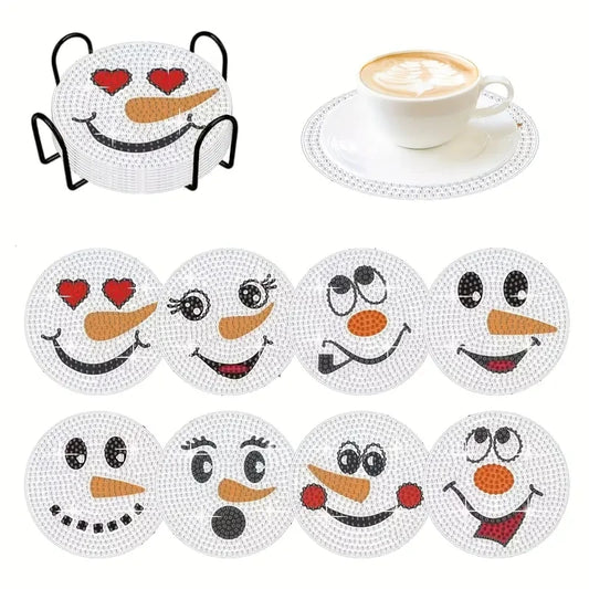 Diamond Painting Onderzetters Kerst - Sneeuwpop (8 stuks)