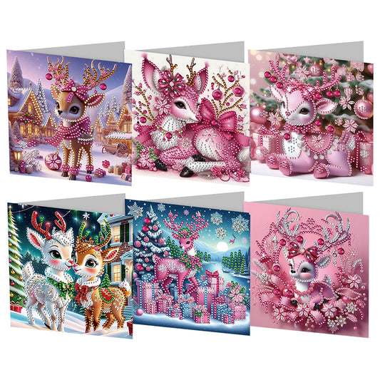 Diamond Painting Kerstkaarten set - Luxe kerstgroet kaarten met steentjes - Rendieren