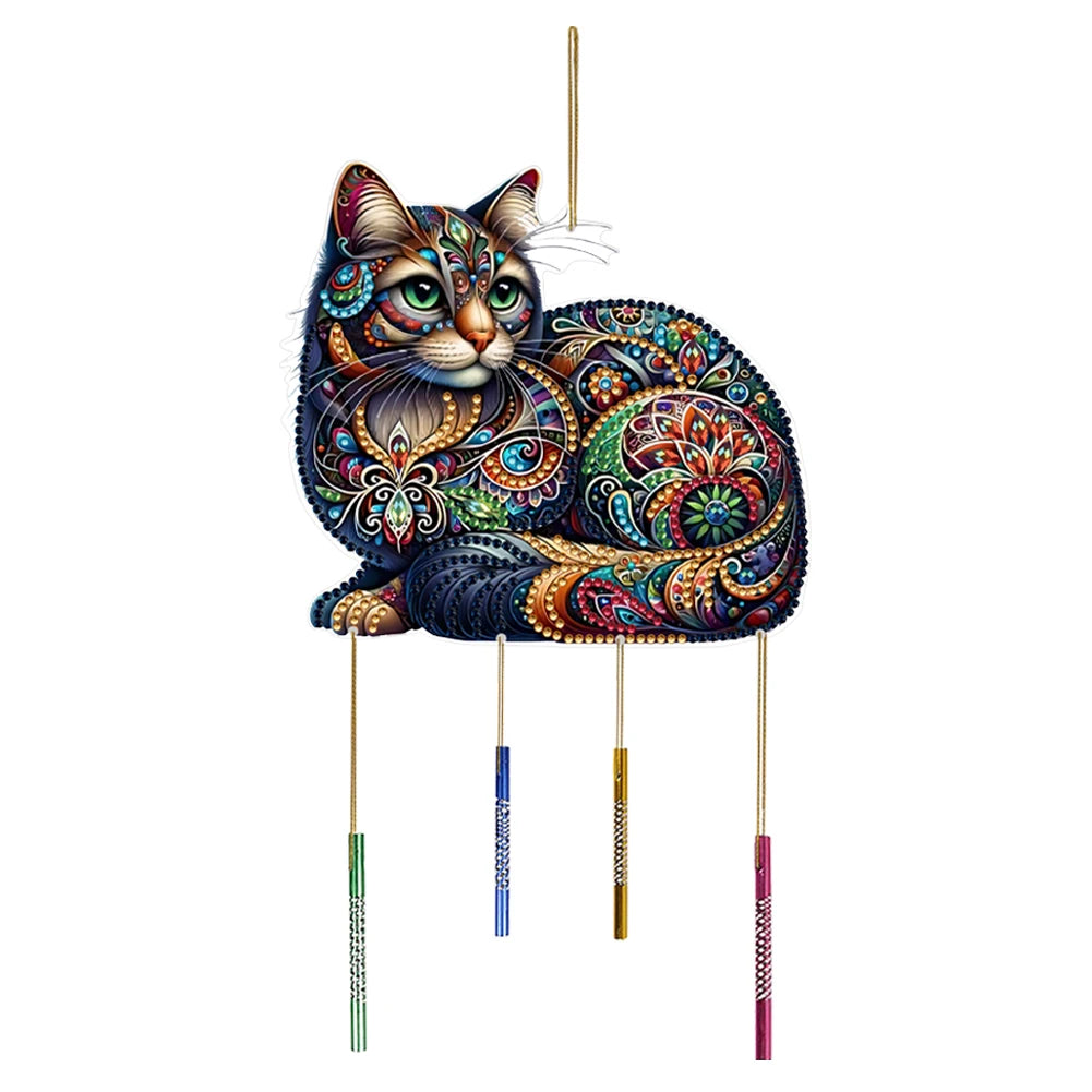 Diamond Painting Windgong - Dubbelzijdige Speciale Vorm met Schattige Kat 1