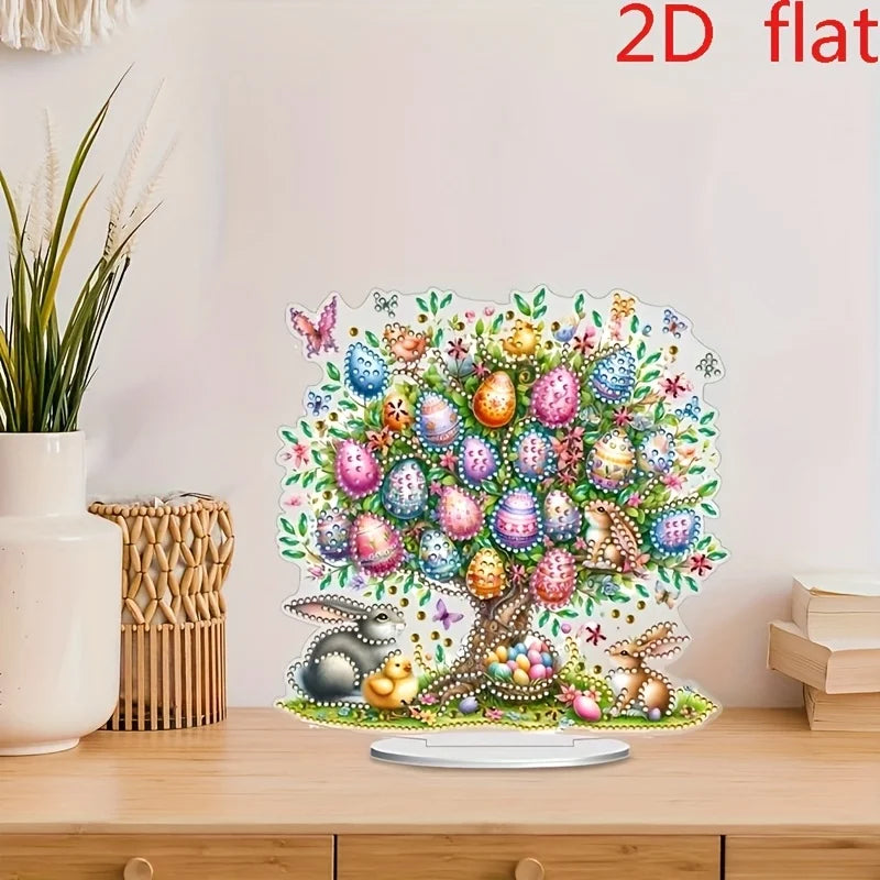 Diamond Painting Tafelornament Paashaas met Boom en Paaseieren