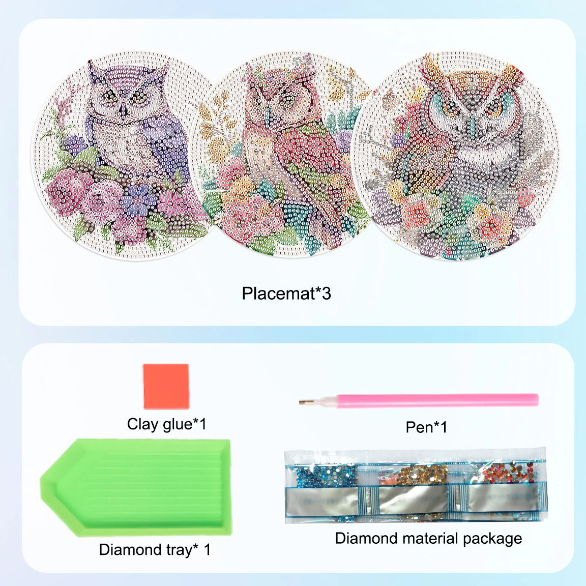 Diamond Painting Placemats Uil Motief Set van 3