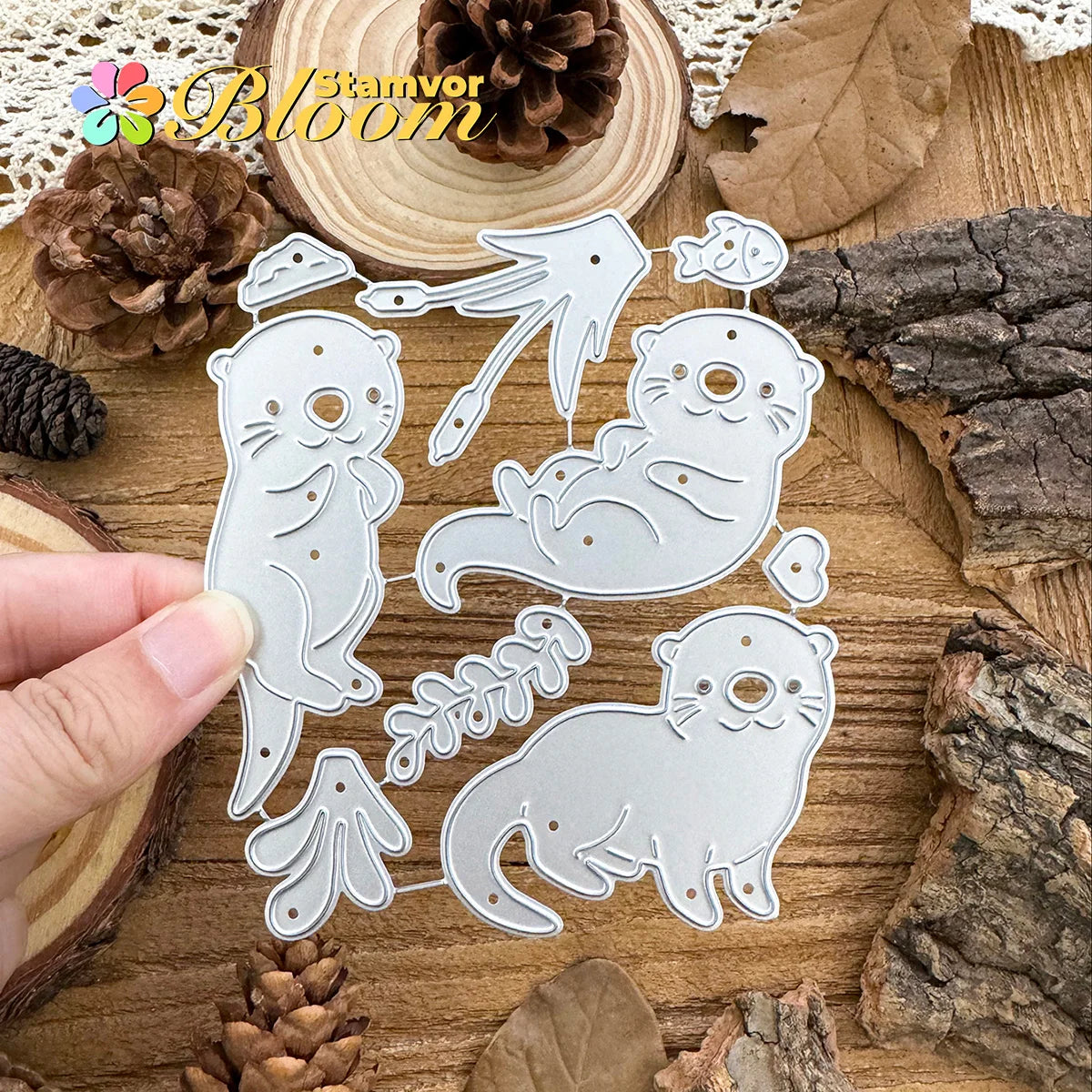 Metalen snijmal schattige otters rivier dieren planten