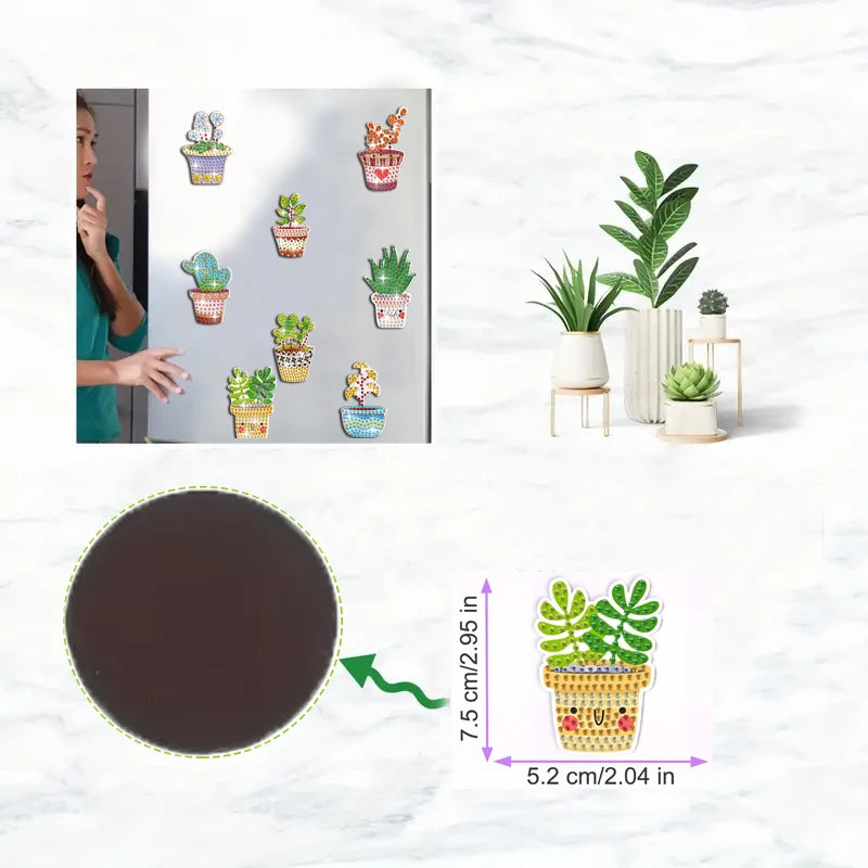 Diamond Painting Magneten – Kleurrijke Vetplanten Set van 8