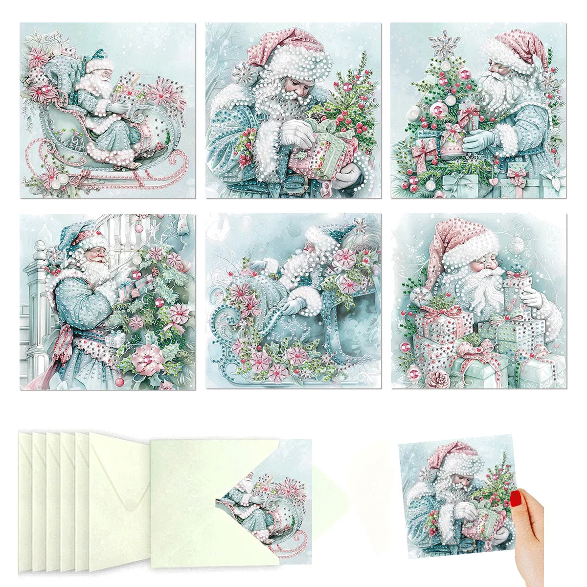 Diamond Painting Kerstkaarten set 6 stuks met kerstmotieven - HK068