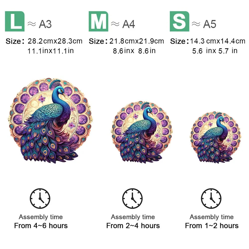 Houten figuren puzzel pauw in geschenkdoos – unieke dierenvorm