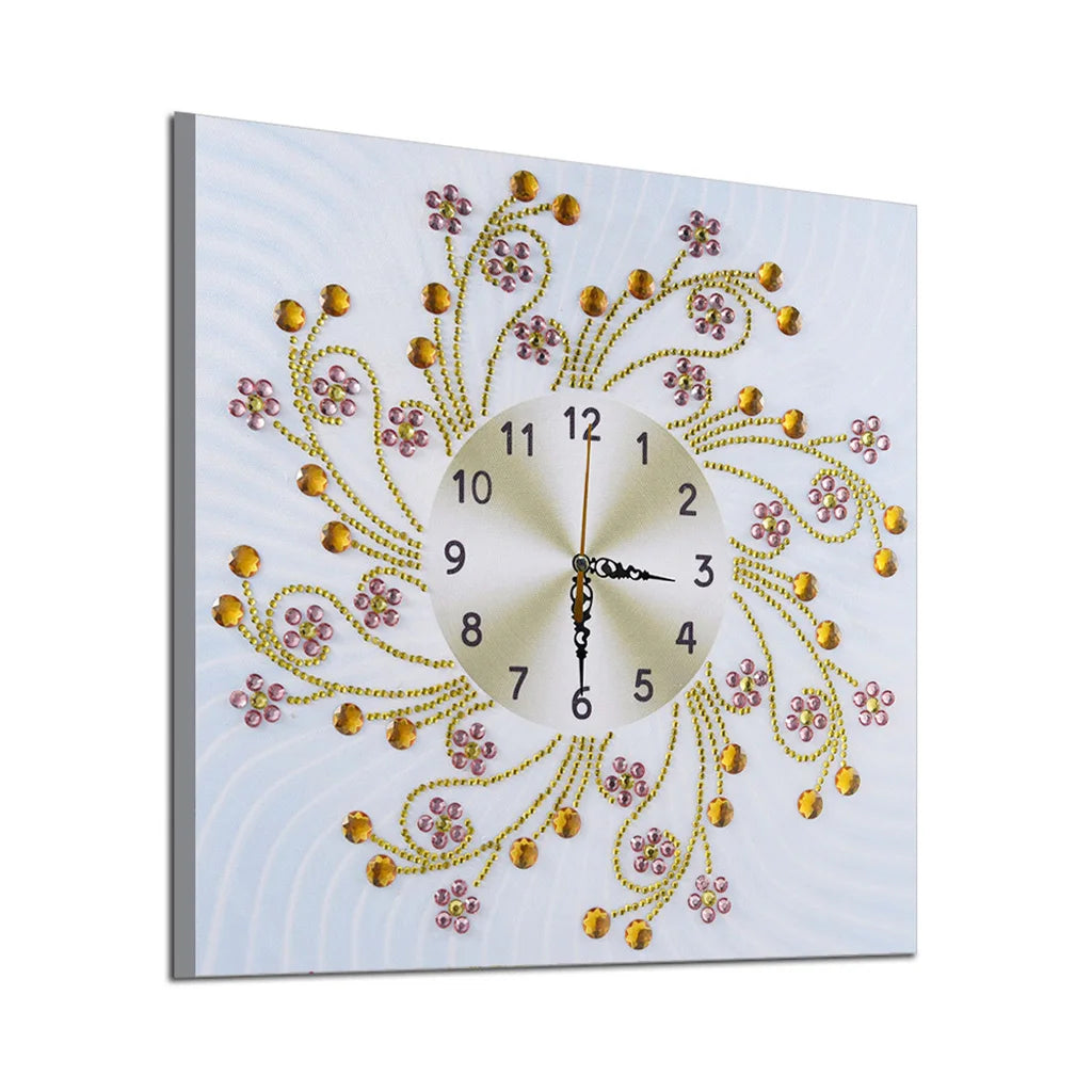 Diamond Painting Klok bloemrijk patroon op canvas – creatieve wanddecoratie