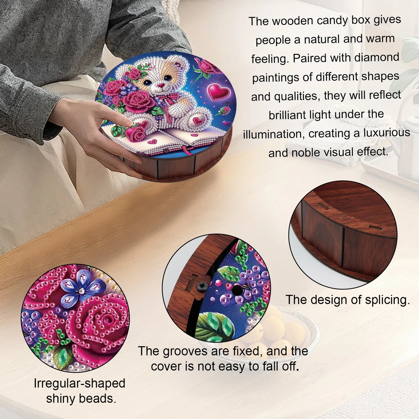 Diamond Painting Houten Ronde Opbergdoos – Creatieve Organizer voor Huisdecoratie