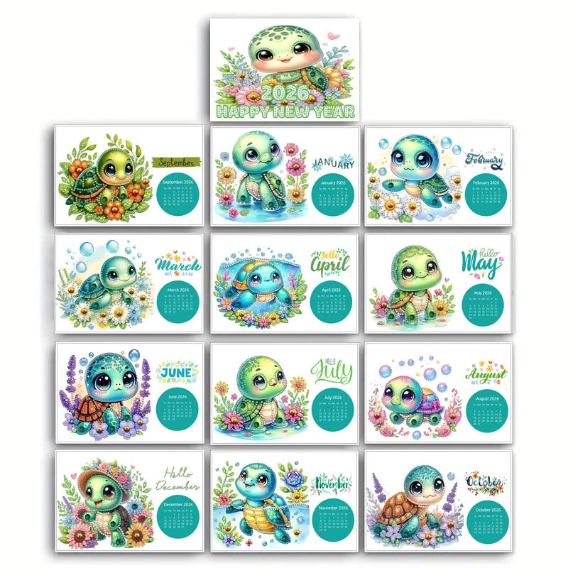 Diamond Painting Kalender 2026 met Kerst Kabouter, Sneeuwpop en Schildpad Ontwerpen