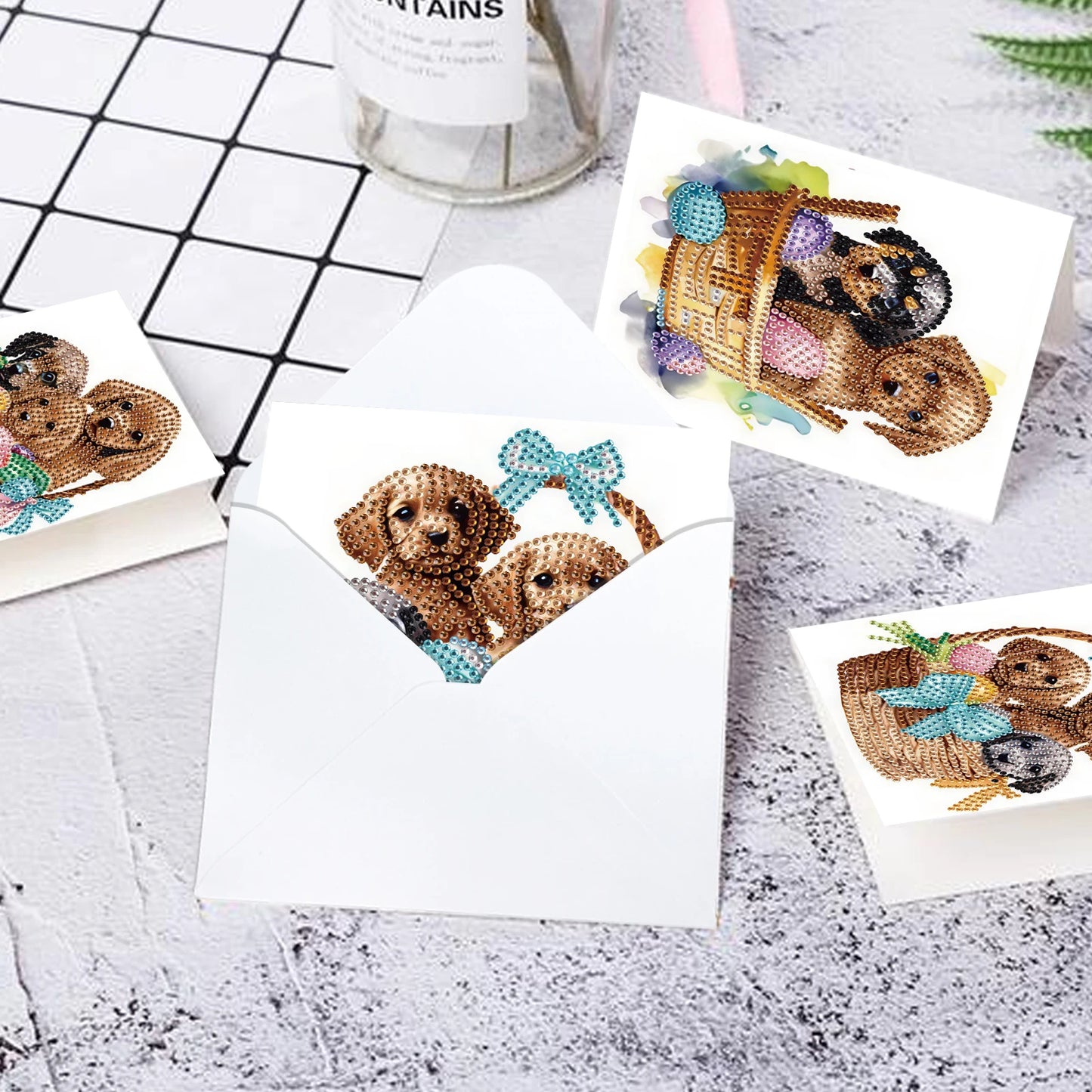 Diamond Painting Wenskaarten Pasen – Schattige Puppy Set met Diamanten