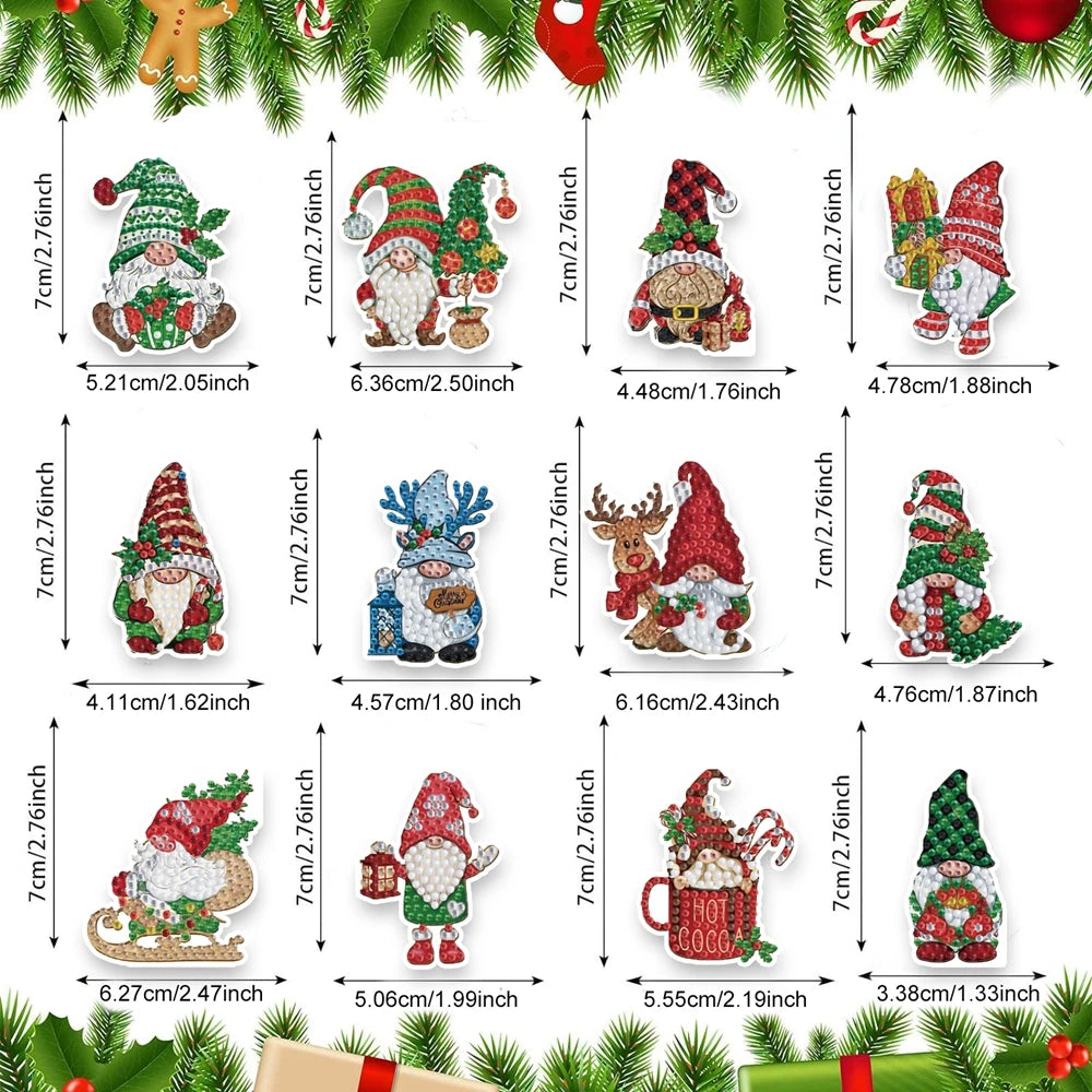 Diamond Painting Sleutelhanger set Kerst – 12 dubbelzijdige hangers - YSK220