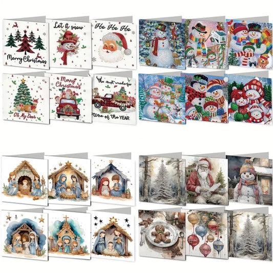 Diamond Painting Kerstkaarten set – 6 stuks feestelijke wenskaarten met strass steentjes