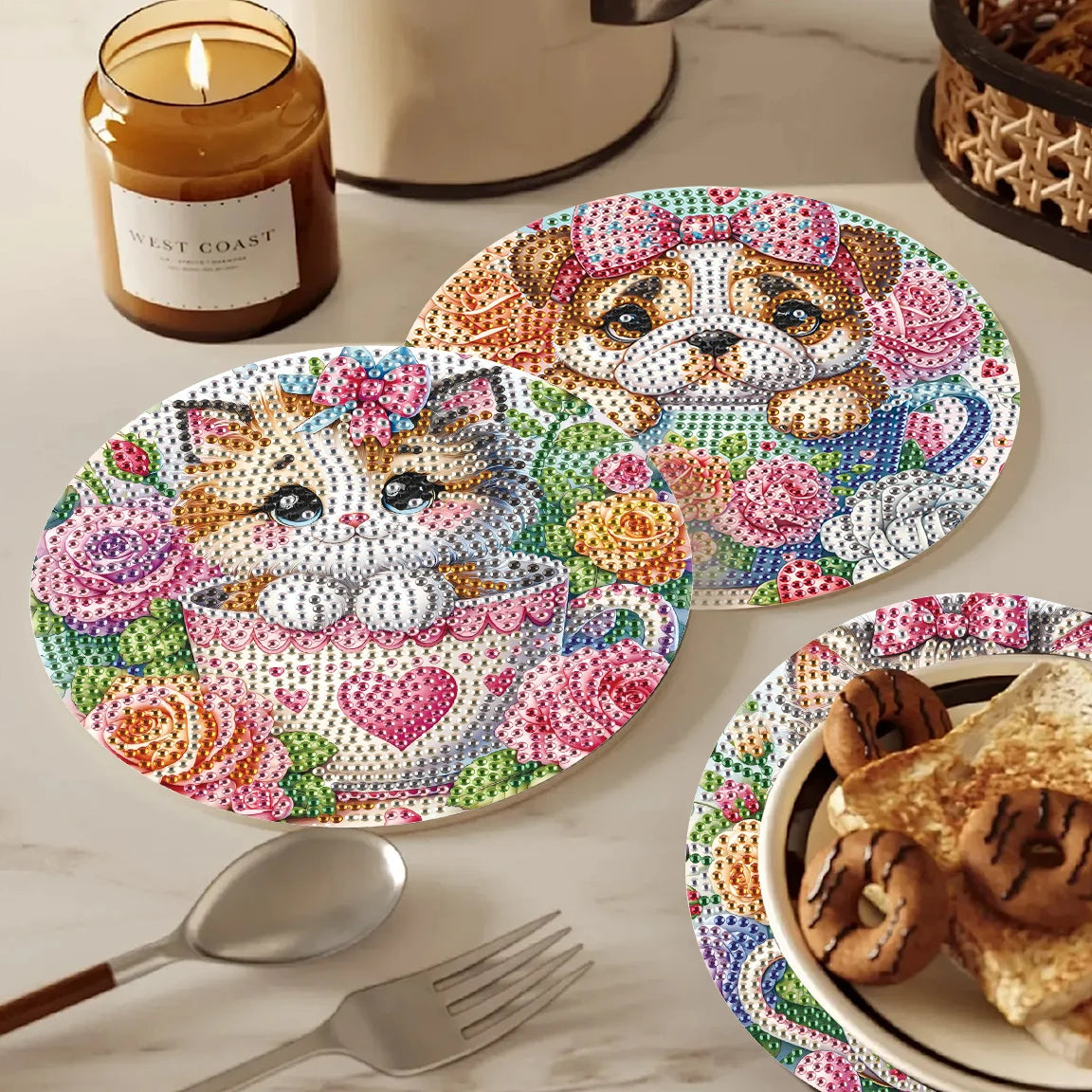 Diamond Painting Placemats – Dieren in theekopje Set van 3
