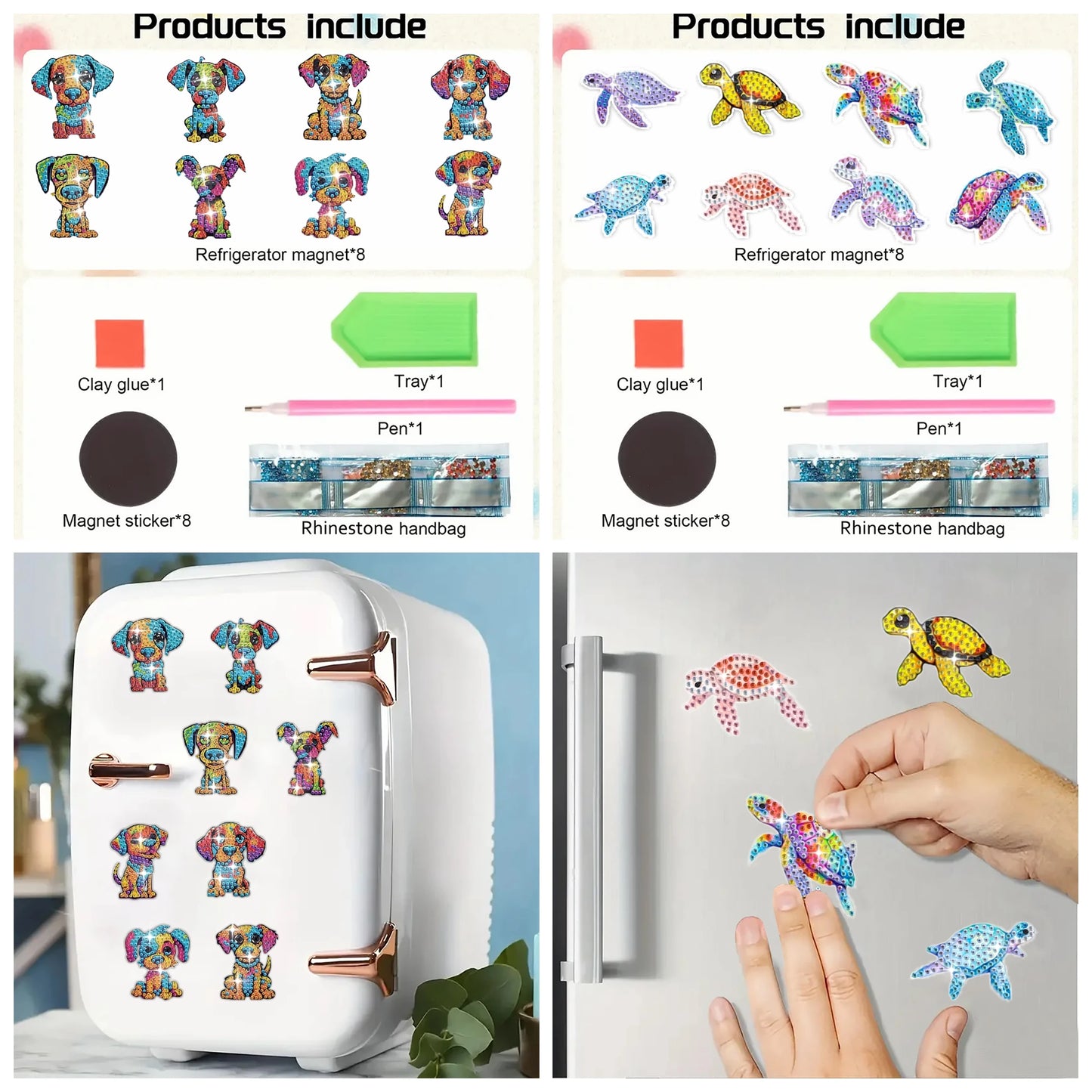 Diamond Painting Magneten - Set van 8 Dieren voor Koelkast
