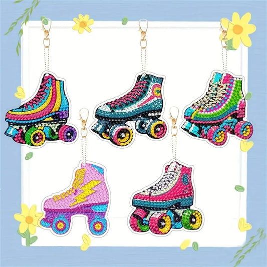 Diamond Painting Sleutelhangers Rolschaats Patroon – 5 stuks Set