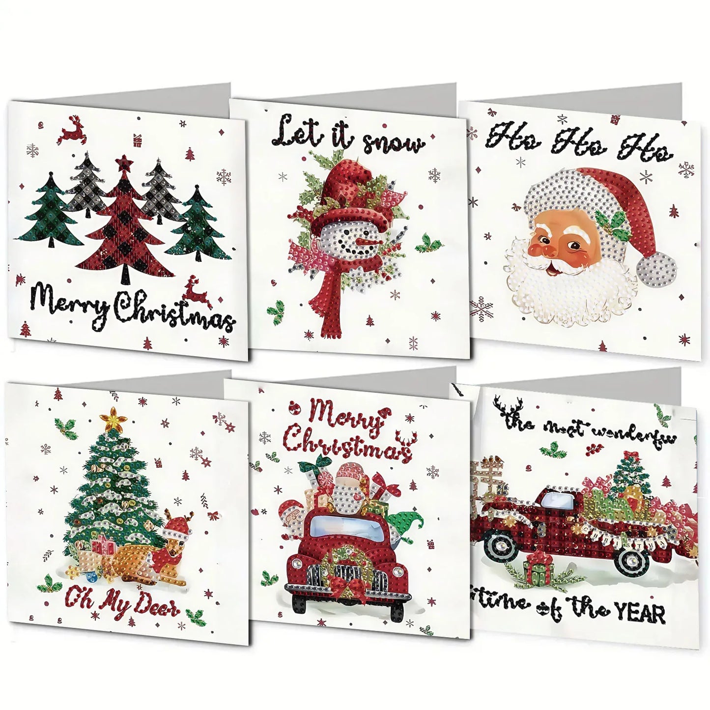 Diamond Painting Kerstkaarten set – 6 stuks feestelijke wenskaarten met strass steentjes