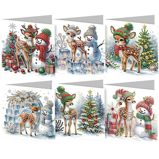 Diamond Painting Kerstkaarten sneeuwpop set van 6 stuks