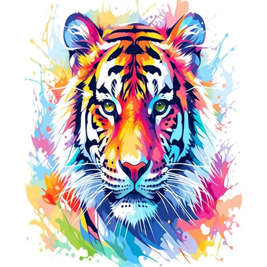Schilderen op nummer Dieren - Kleurrijke Kop met Acrylverf - Tijger 9957439