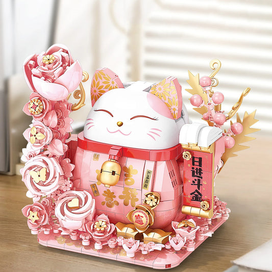 Bouwpakket Gelukskat Maneki Neko – Rijke Kat Bouwstenen Speelgoed