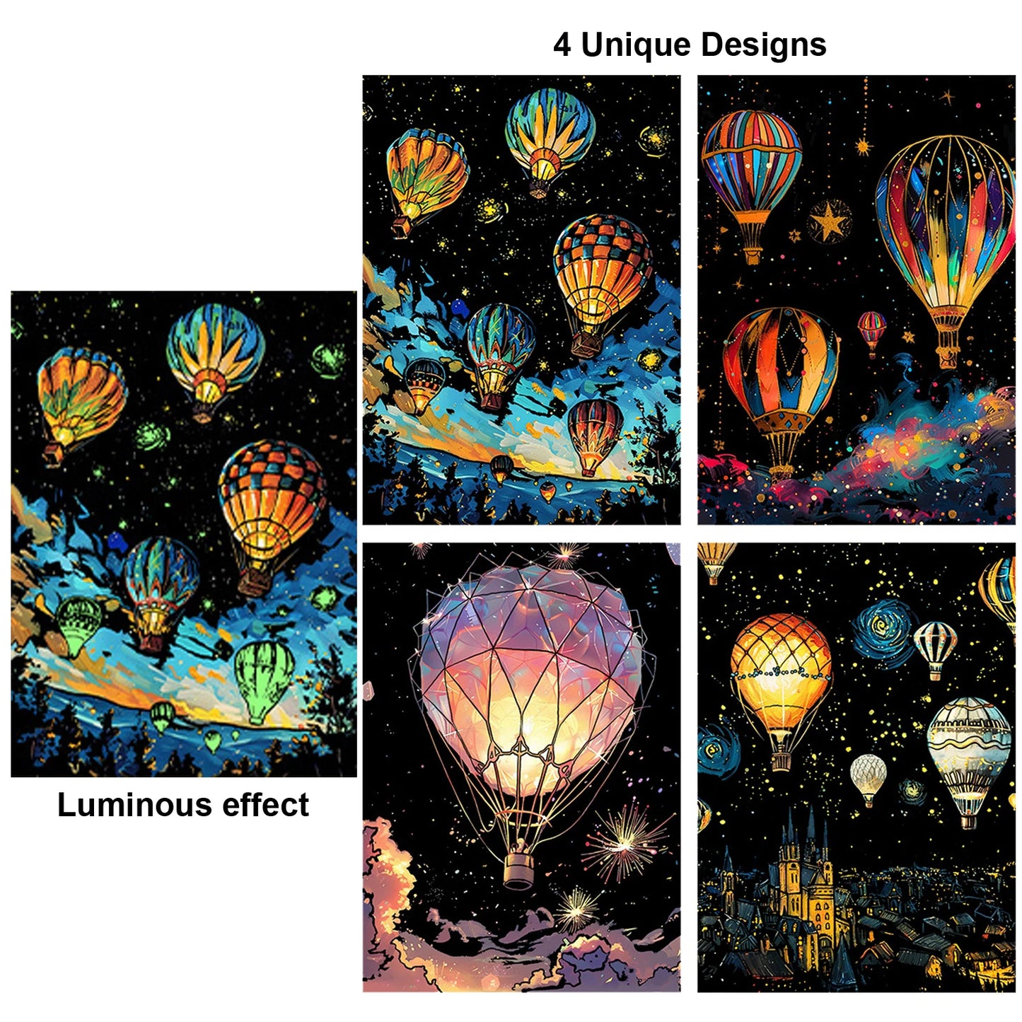 Krastekening set 4 stuks met lichtgevend effect voor volwassenen