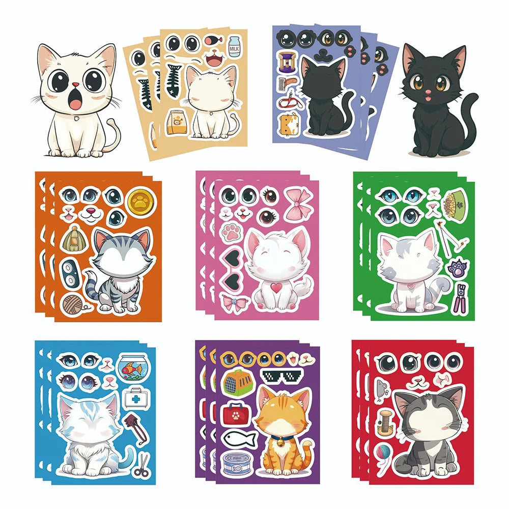 Sticker pret voor kinderen met katten gezichten puzzel stickers