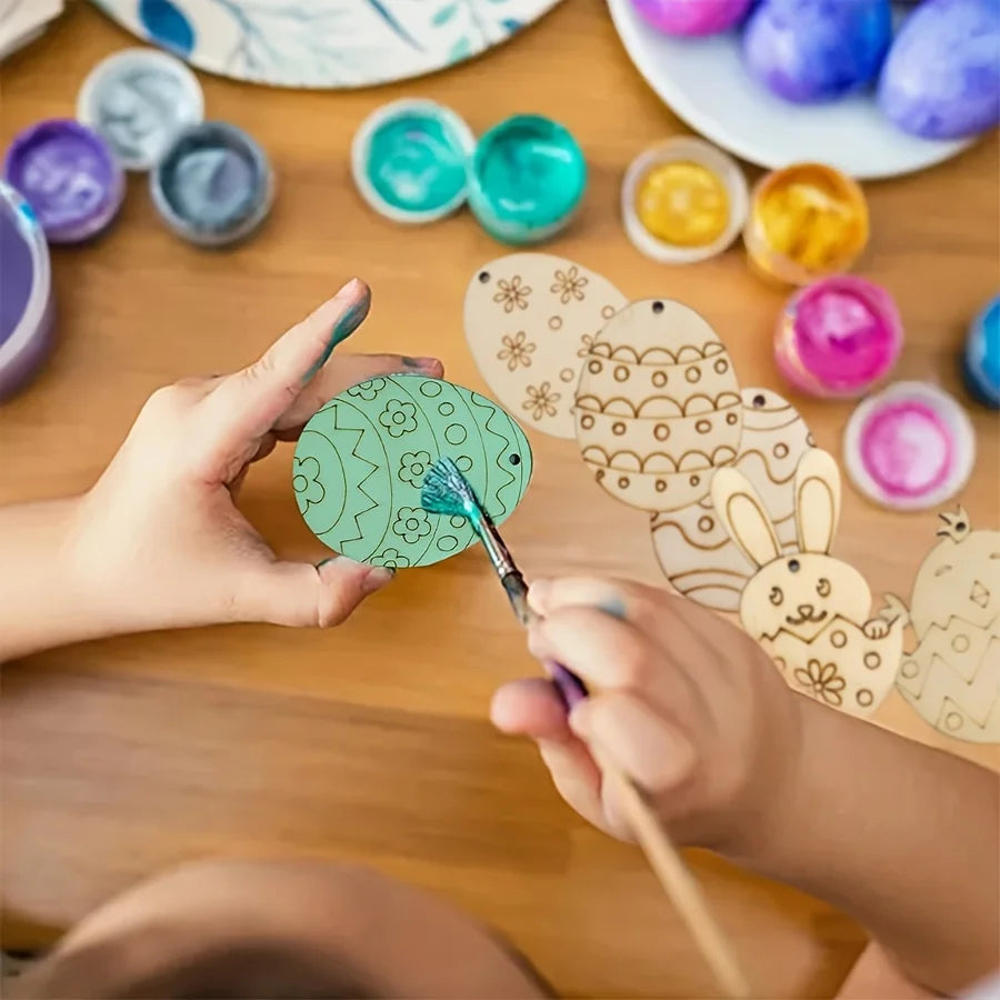 Houten Paas figuren om zelf te kleuren/schilderen – 30 Houten Hangers met Konijnen en Eieren