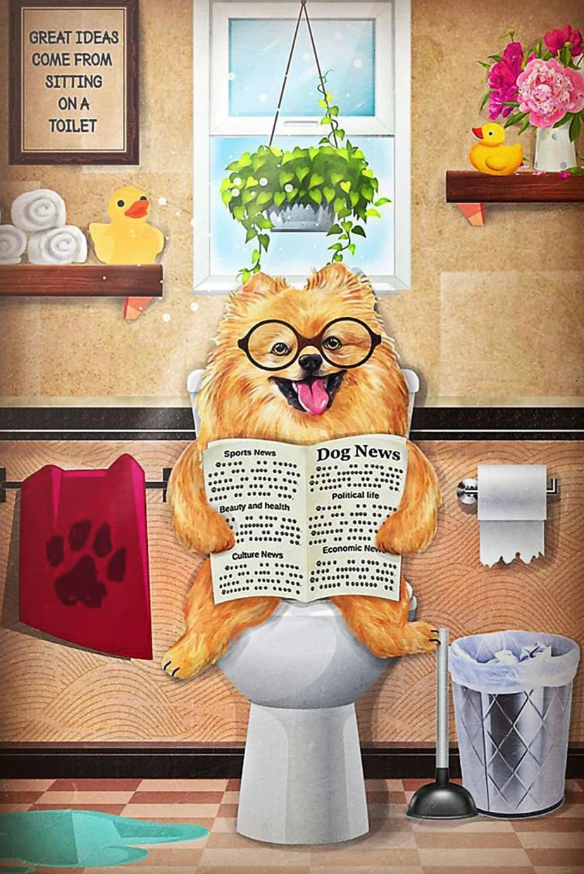 AB Diamond Painting met Fairy dust steentjes Dieren op Toilet