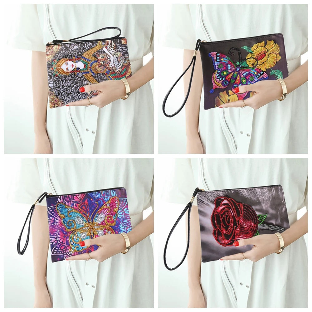 Diamond Painting Etui Vlinder en Roos Luxe Handtas met Strass