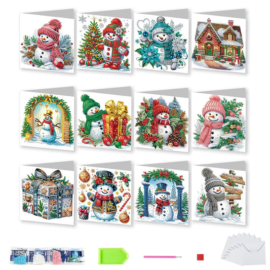 Diamond Painting Kerstkaarten Set – 12 Stuks Feestelijke Wenskaarten