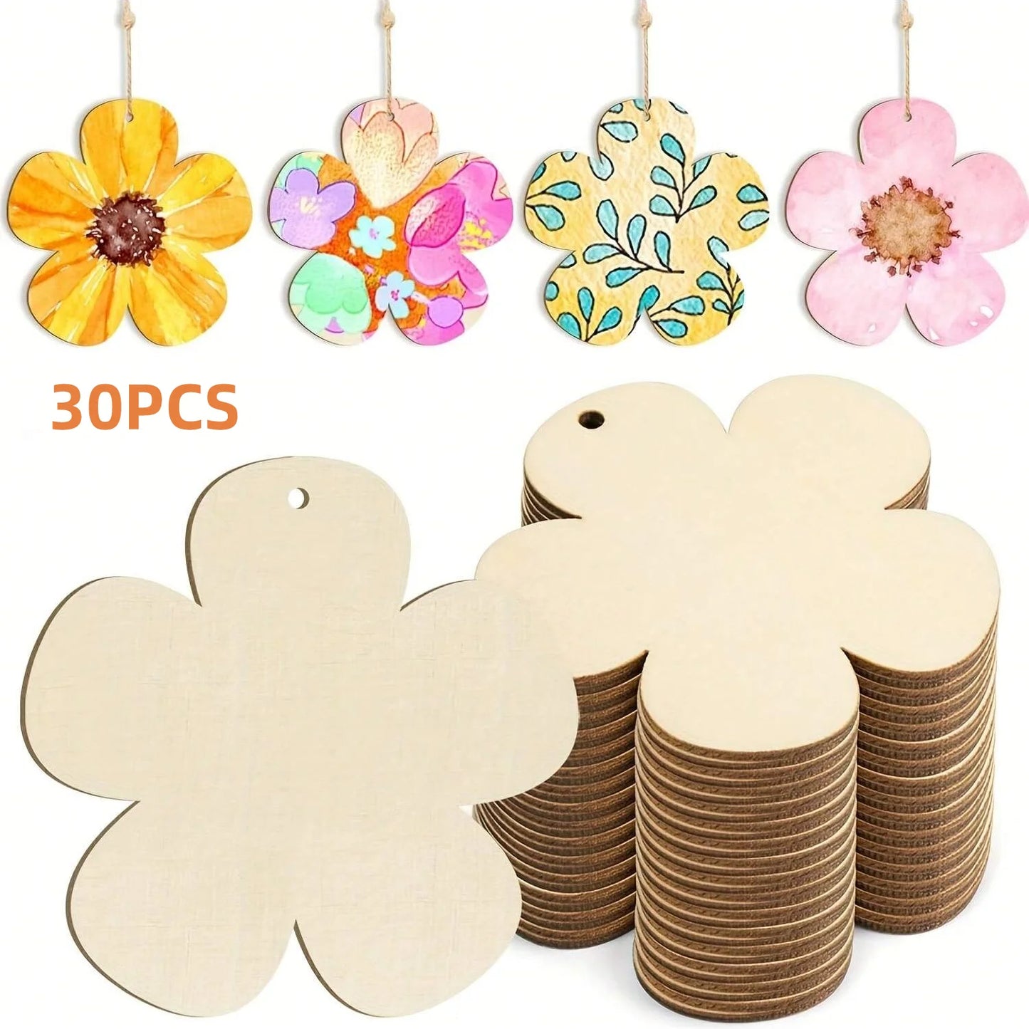 Houten figuren om zelf te schilderen/kleuren – bloemen hangdecoratie