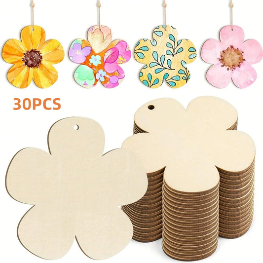 Houten figuren om zelf te schilderen/kleuren – bloemen hangdecoratie