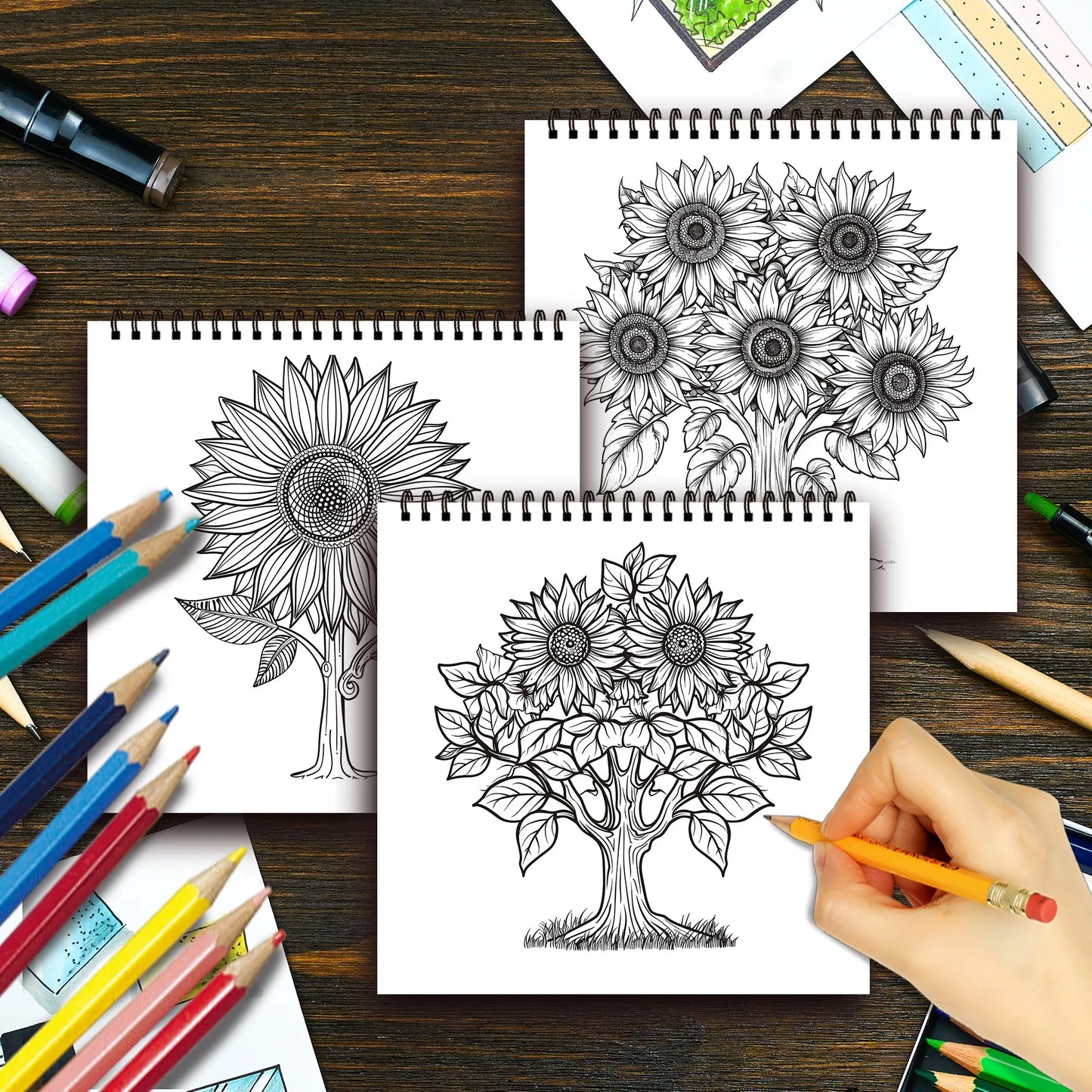 Kleurboek voor volwassenen – 30 rustgevende tekenpagina’s op dik papier - Sunflower tree