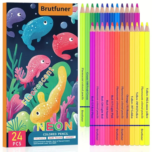 Potloden set Brutfuner 24 fluorescerende oliekleurpotloden zachte kern