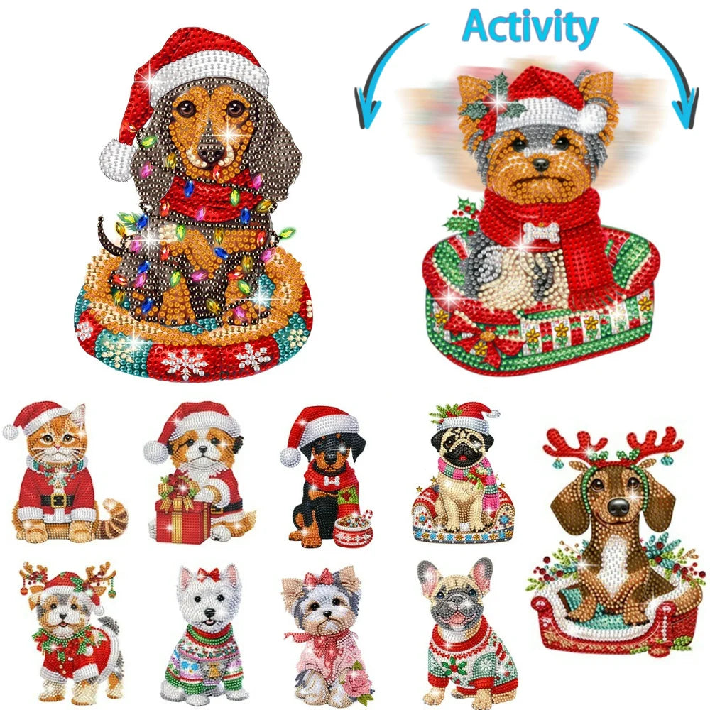 Diamond Painting Tafelornament Schuddend Hoofd Kat en hond Kerst