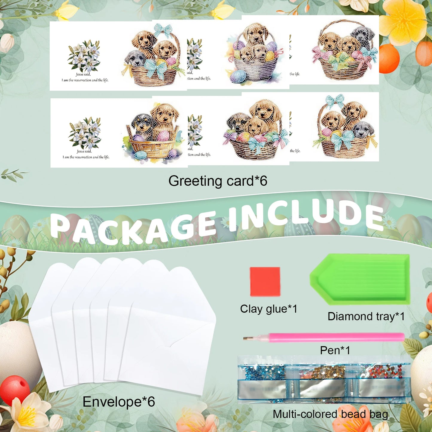 Diamond Painting Wenskaarten Pasen – Schattige Puppy Set met Diamanten