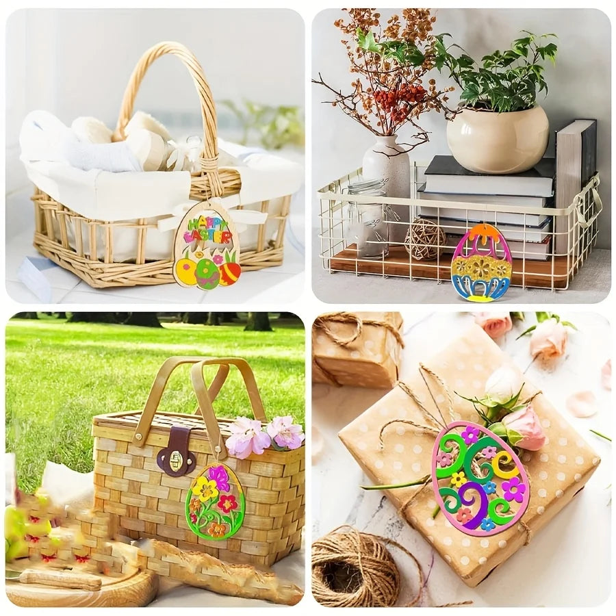 Houten figuren om zelf te schilderen/kleuren – Paasei hangers