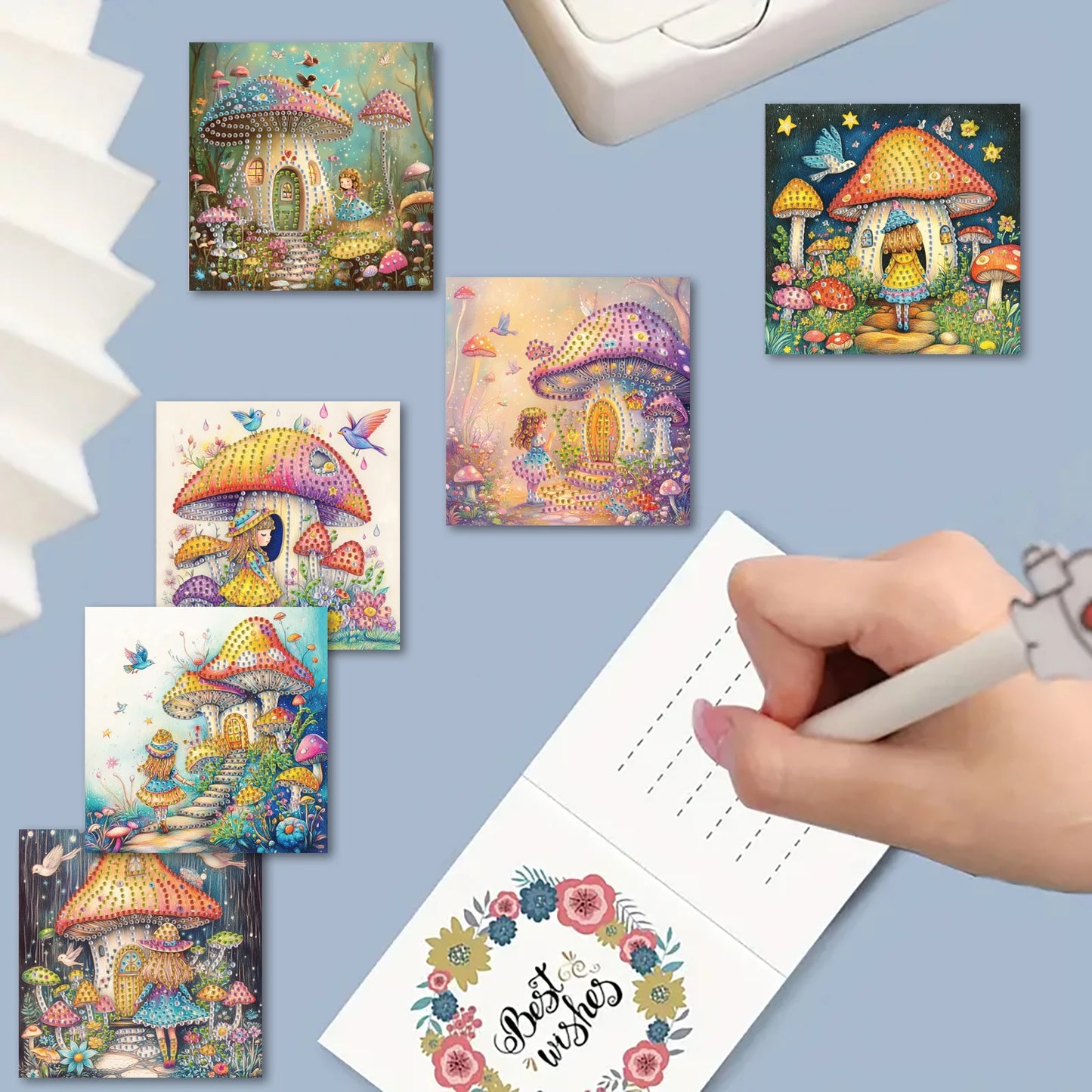 Diamond Painting Wenskaarten set Paddenstoel Kamer Verjaardag 6 Stuks