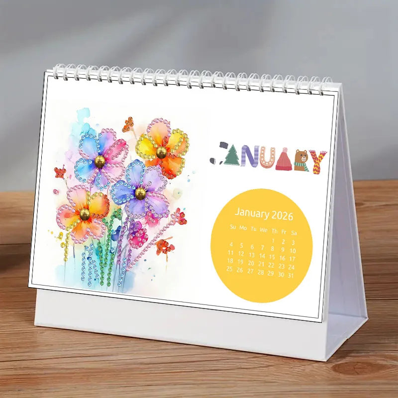 Diamond Painting Kalender met bloemen, vlinders en feestelijke accenten