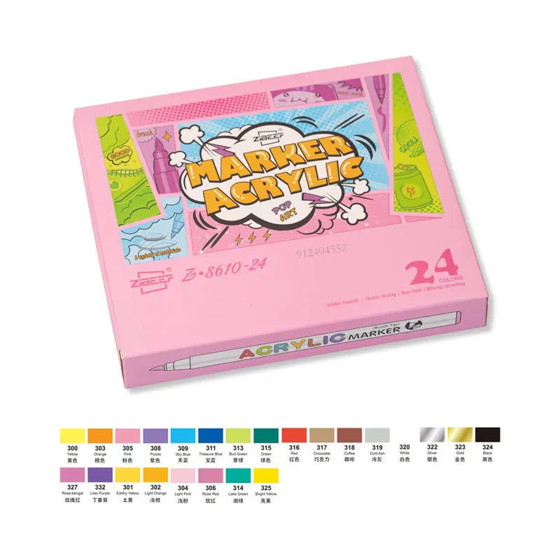 Stiften set acrylverfstiften met penseelpunt 18 tot 60 kleuren