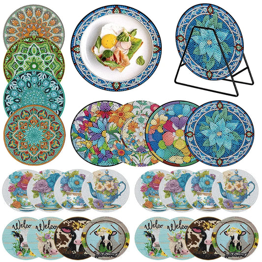 Diamond Painting Placemat met Bloemen en Koe Design – Set van 4