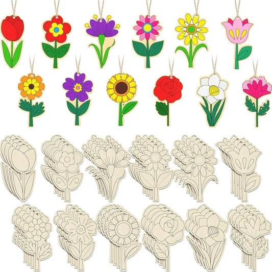 Houten figuur om zelf te kleuren/schilderen – Lente bloemen set 12 stuks
