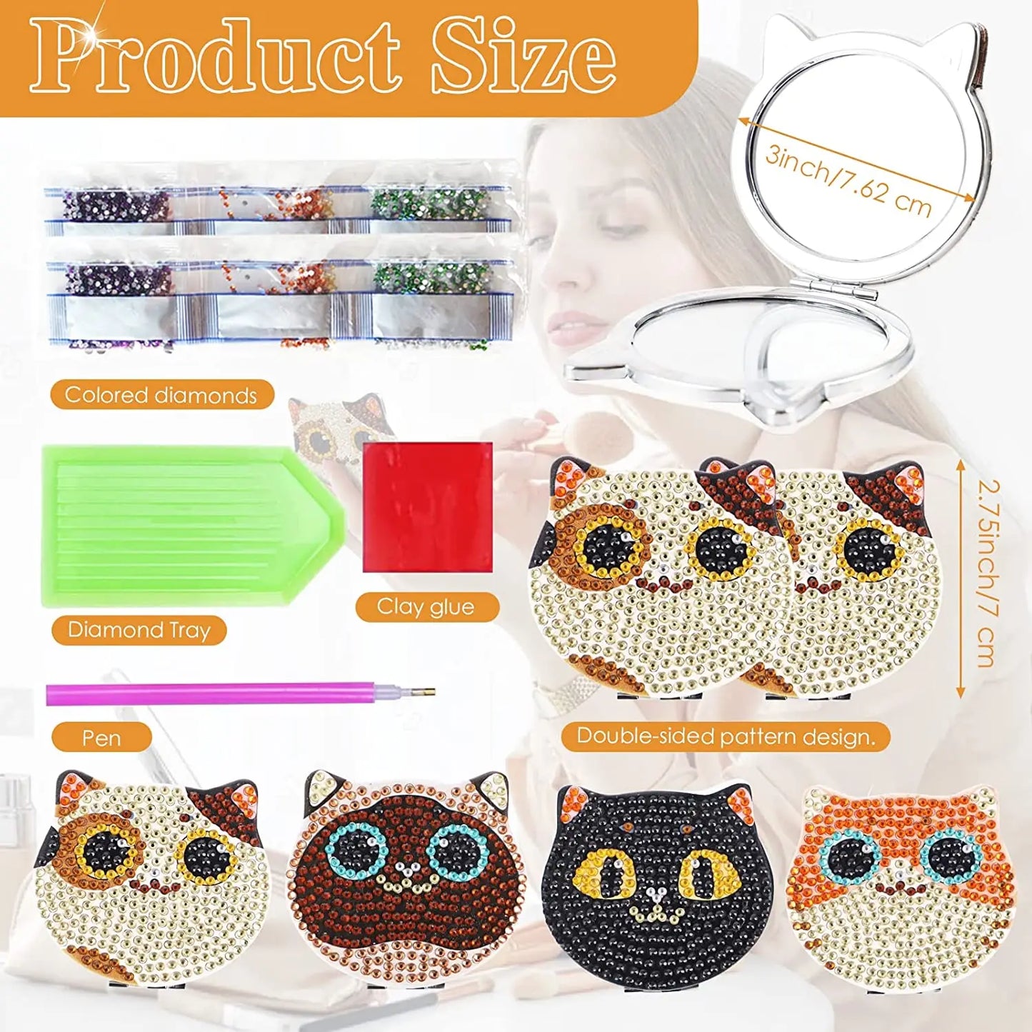 Diamond Painting Spiegel Katten Compacte Opvouwbare Make-up Spiegel