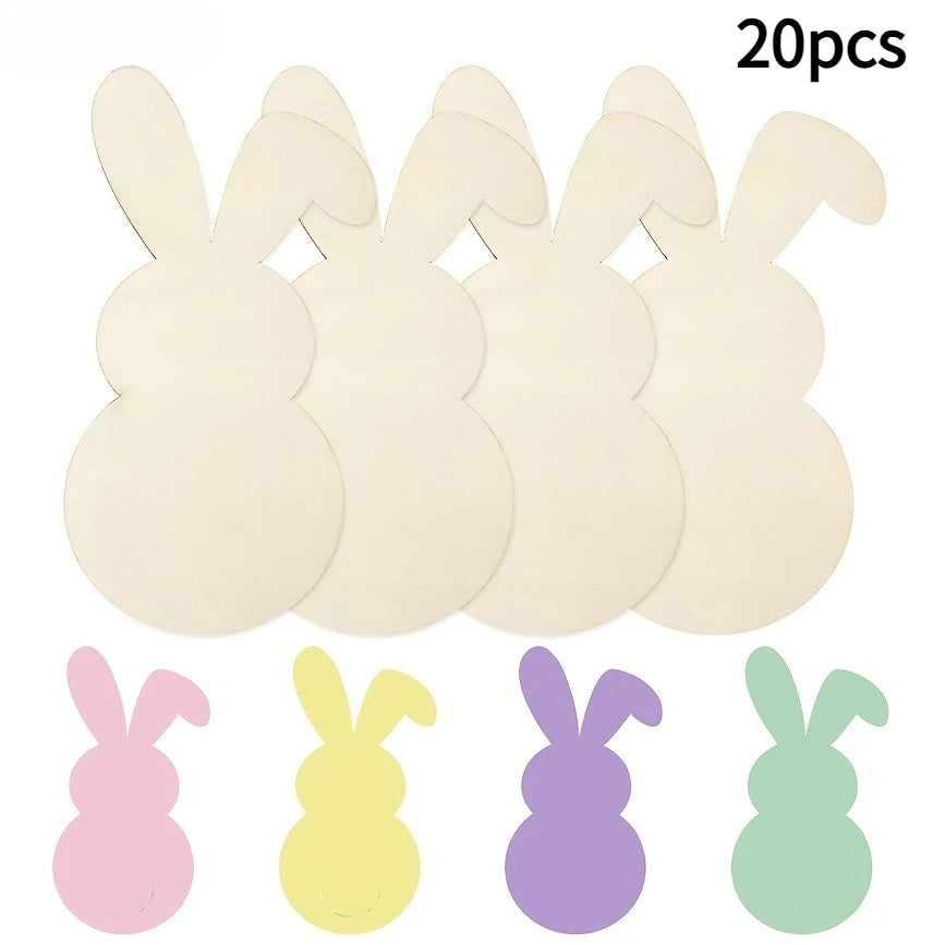 Houten Paas figuren om zelf te kleuren/schilderen – 20 houten konijntjes