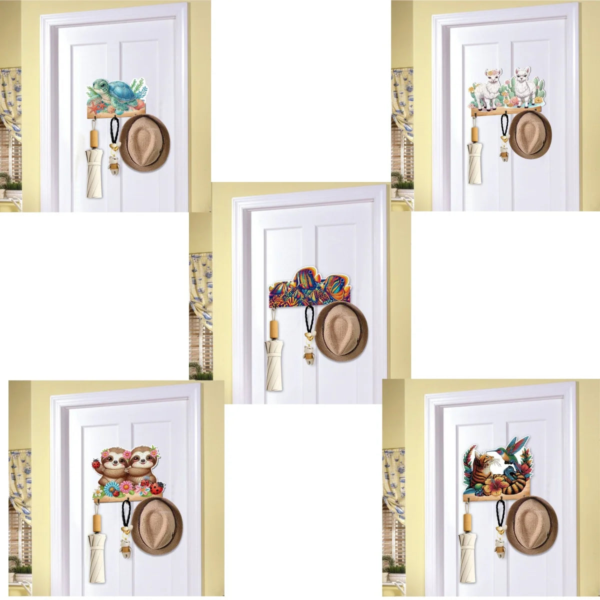 Diamond Painting Kapstok/Sleutelrek Dieren Design Houten Wandhaken