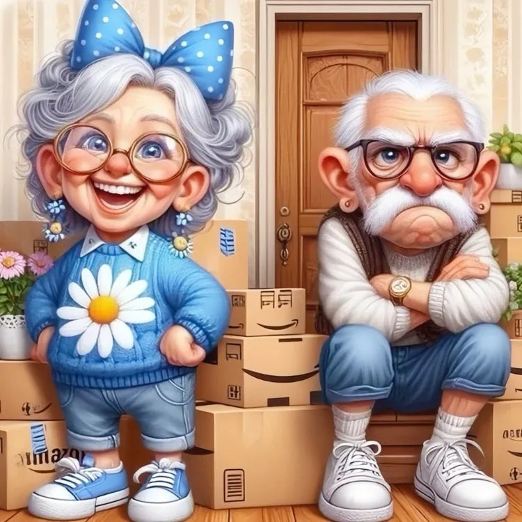 AB Diamond Painting op canvas - Fairy Dust Cartoon Opa & Oma