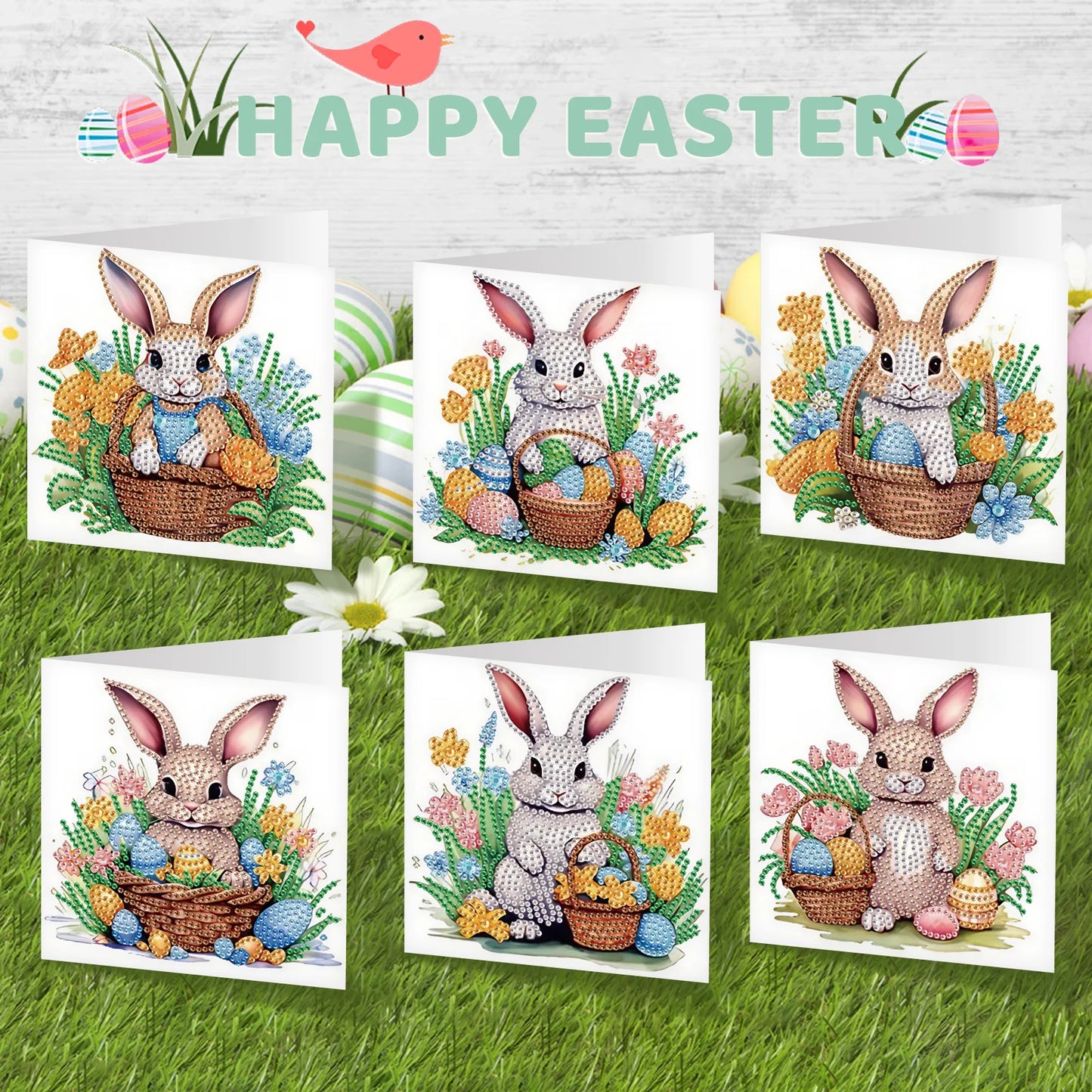 Diamond Painting Wenskaarten Pasen – Set van 6 creatieve kaarten