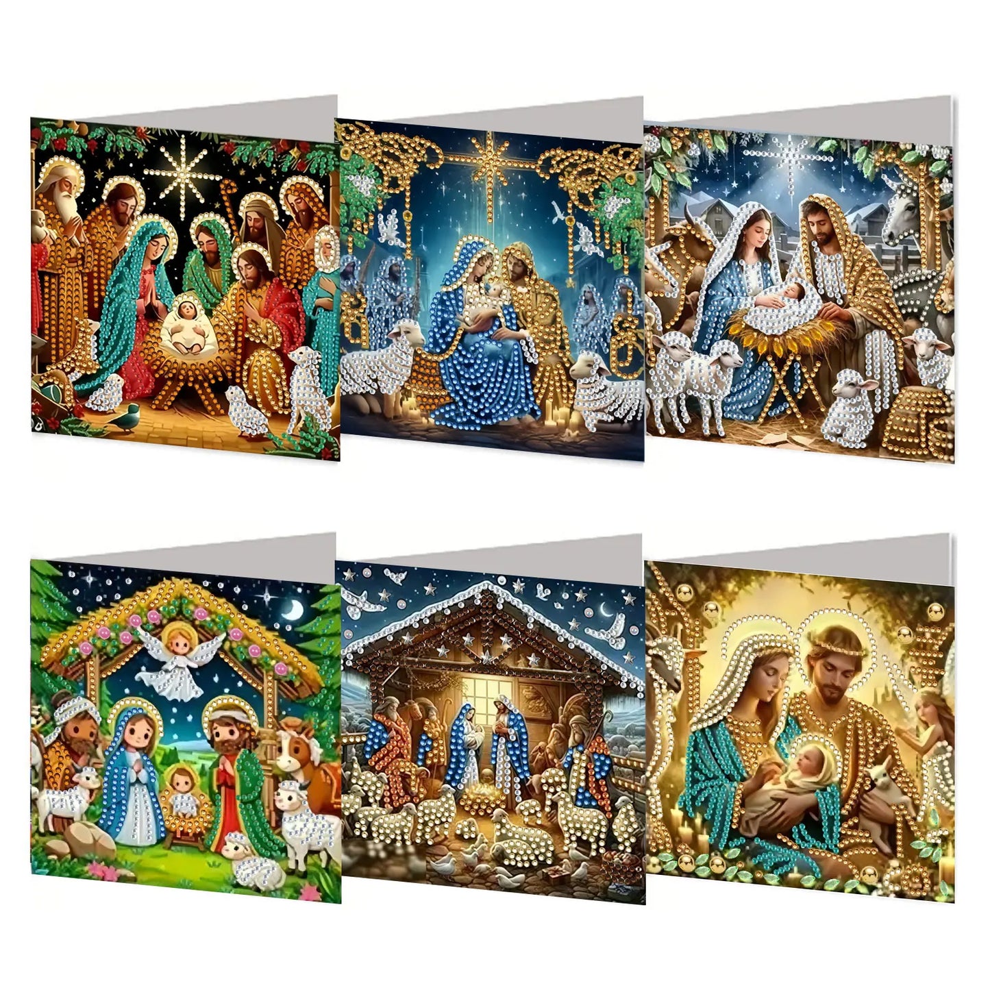 Diamond Painting Kerstkaarten Kerststal Set met 6 Wenskaarten